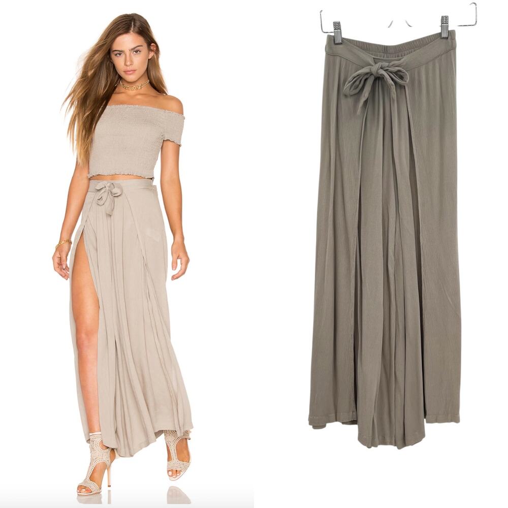 Cleobella Panama Wrap Pant Wide Leg Split Leg Tan Beige Gray Size XS